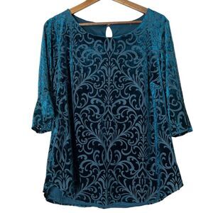 Dark Green Burnout Velvet Blouse Womens Sz S Fairy Grunge Whimsigoth Witchy